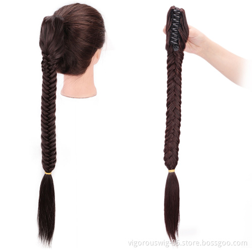 Vigorous Fishtail Ponytail Hair Extension 24 inch Straight Braid Ponytail Extension Claw Jaw Synthetic clip in Hair Extension